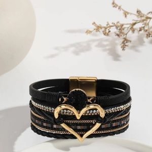 ❤️Heart Decor Rhinestone Detail Braided Bangle Bracelet
